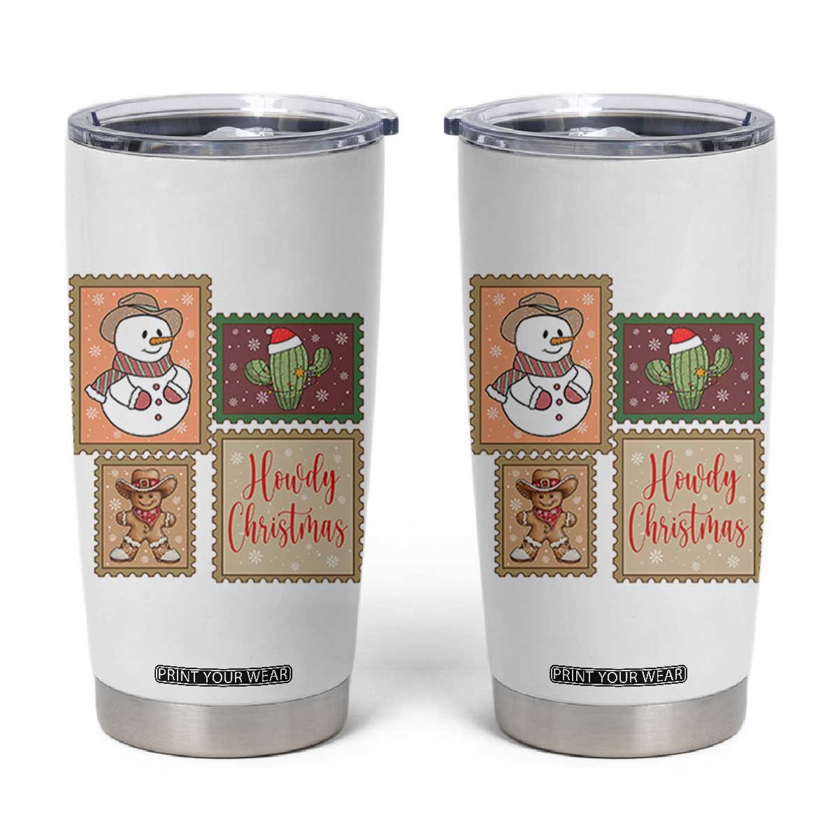 Howdy Christmas Postage Stamp Tumbler Cup Western Life Holiday Gift TS12 White Print Your Wear
