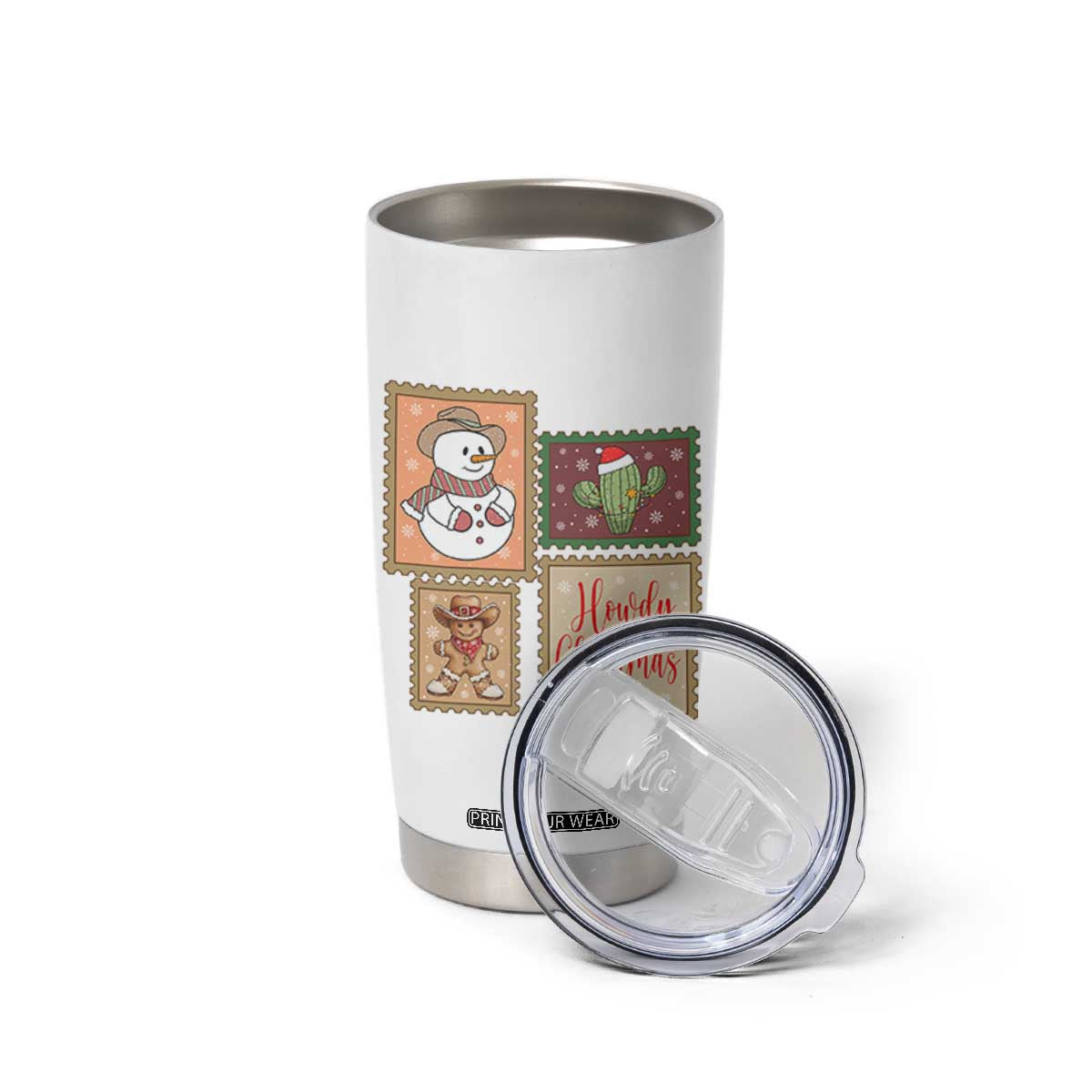 Howdy Christmas Postage Stamp Tumbler Cup Western Life Holiday Gift TS12 Print Your Wear