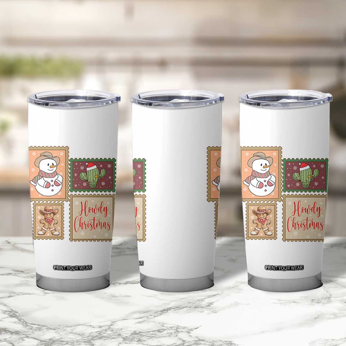 Howdy Christmas Postage Stamp Tumbler Cup Western Life Holiday Gift TS12 Print Your Wear