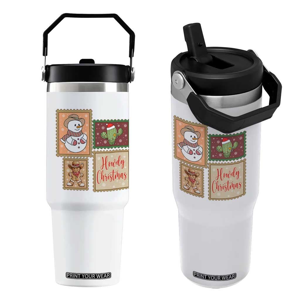 Howdy Christmas Postage Stamp Flip Straw Tumbler Western Life Holiday Gift TS12 One Size: 30 oz White Print Your Wear