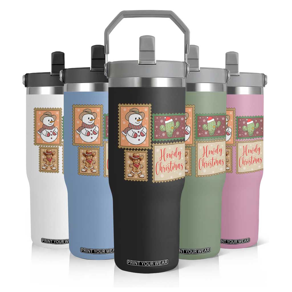 Howdy Christmas Postage Stamp Flip Straw Tumbler Western Life Holiday Gift TS12 Print Your Wear