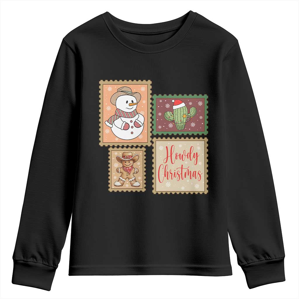 Howdy Christmas Postage Stamp Youth Sweatshirt Western Life Holiday Gift TS12 Black Print Your Wear