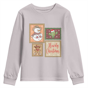 Howdy Christmas Postage Stamp Youth Sweatshirt Western Life Holiday Gift TS12 Ice Gray Print Your Wear