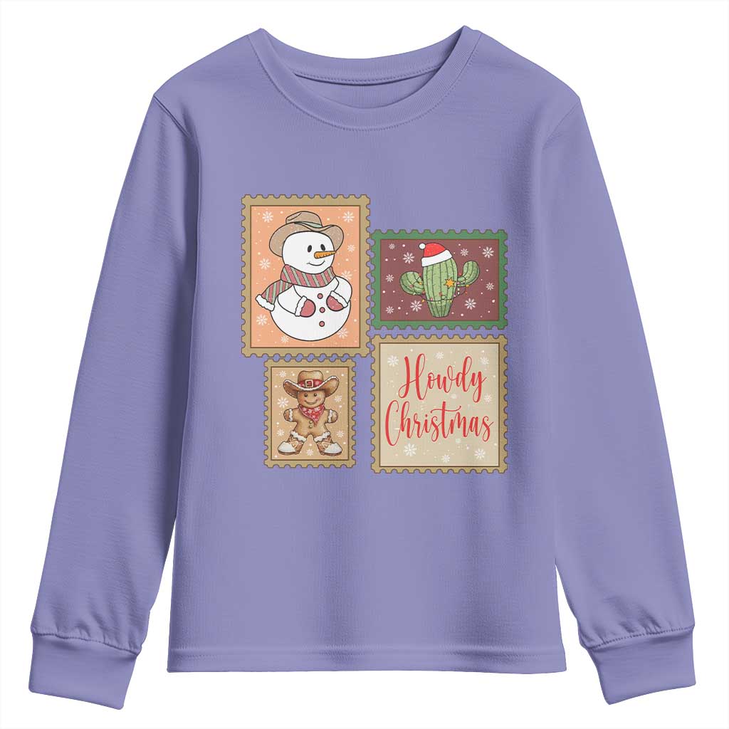 Howdy Christmas Postage Stamp Youth Sweatshirt Western Life Holiday Gift TS12 Violet Print Your Wear