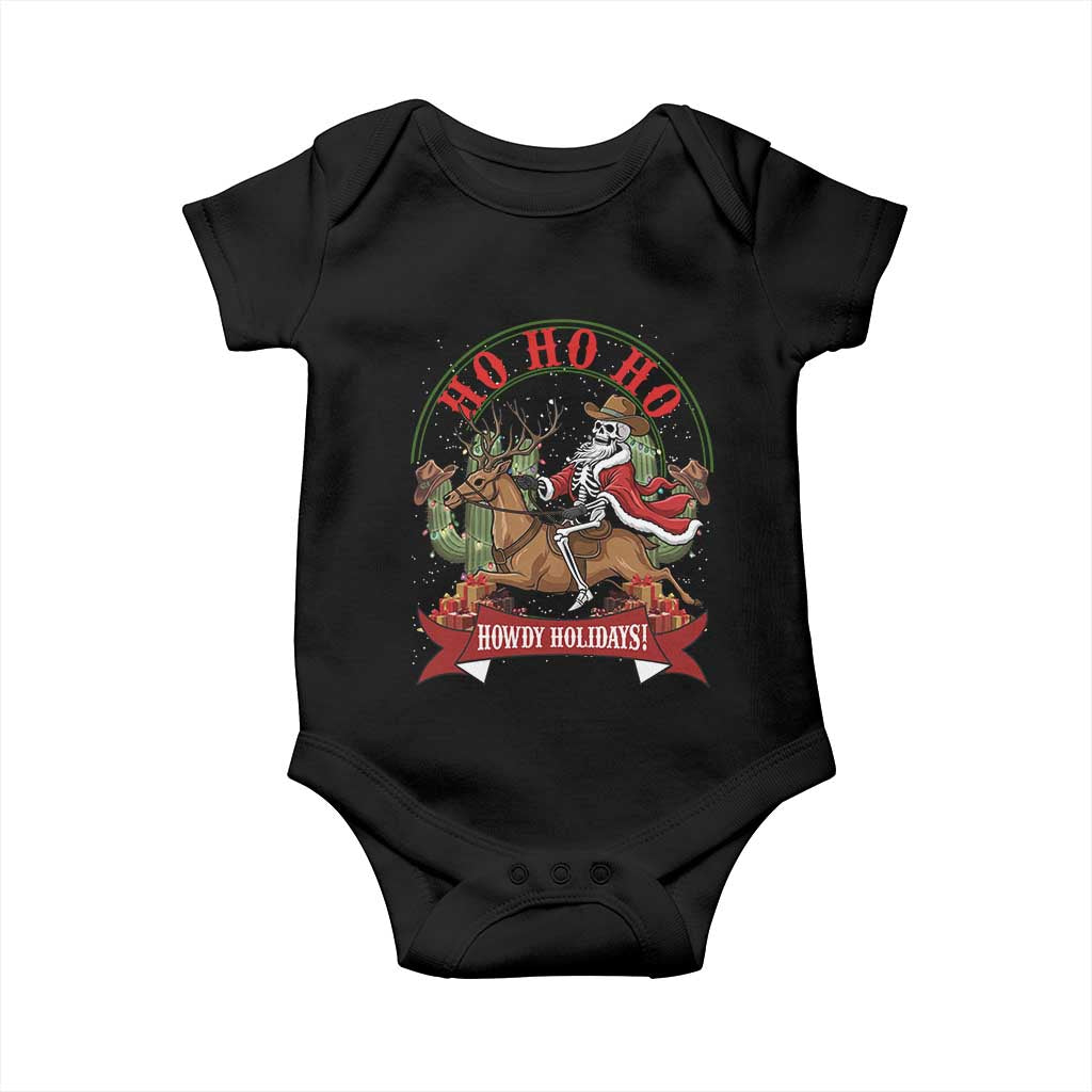 Funny Western Skeleton Cowboy Christmas Baby Onesie Howdy Holidays TS12 Black Print Your Wear