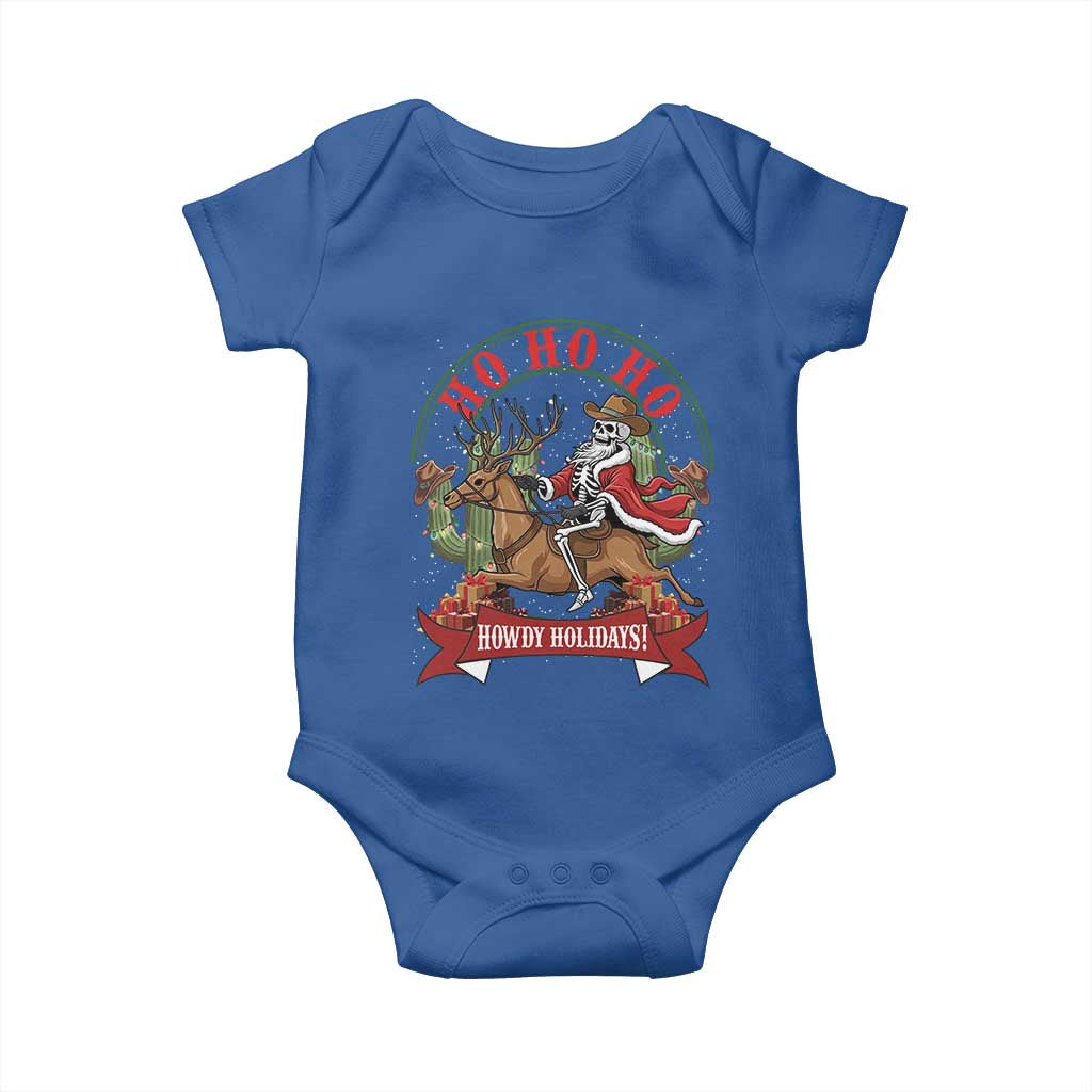 Funny Western Skeleton Cowboy Christmas Baby Onesie Howdy Holidays TS12 Royal Blue Print Your Wear