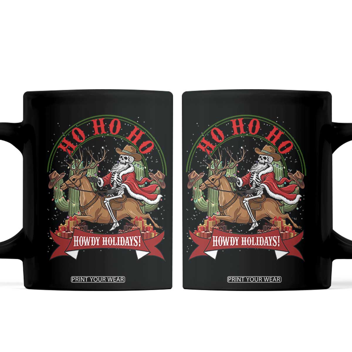 Funny Western Skeleton Cowboy Christmas Coffee Mug Howdy Holidays TS12 Black Print Your Wear