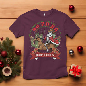 Funny Western Skeleton Cowboy Christmas T Shirt Howdy Holidays TS12 Maroon Print Your Wear