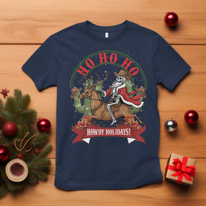 Funny Western Skeleton Cowboy Christmas T Shirt Howdy Holidays TS12 Navy Print Your Wear