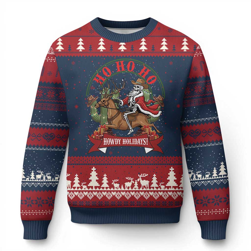 Funny Western Skeleton Cowboy Xmas Ugly Christmas Sweater Howdy Holidays TS12 Navy Red Print Your Wear