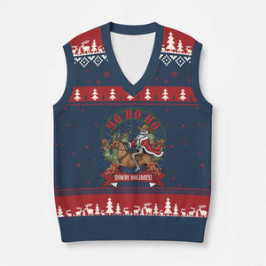 Funny Western Skeleton Cowboy Xmas V-Neck Knit Sweater Vest Howdy Holidays TS12 Navy Red Print Your Wear