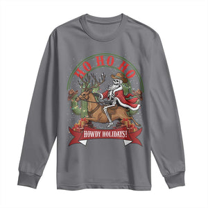 Funny Western Skeleton Cowboy Christmas Long Sleeve Shirt Howdy Holidays TS12 Charcoal Print Your Wear