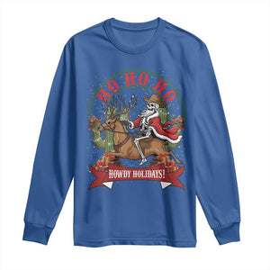 Funny Western Skeleton Cowboy Christmas Long Sleeve Shirt Howdy Holidays TS12 Royal Blue Print Your Wear