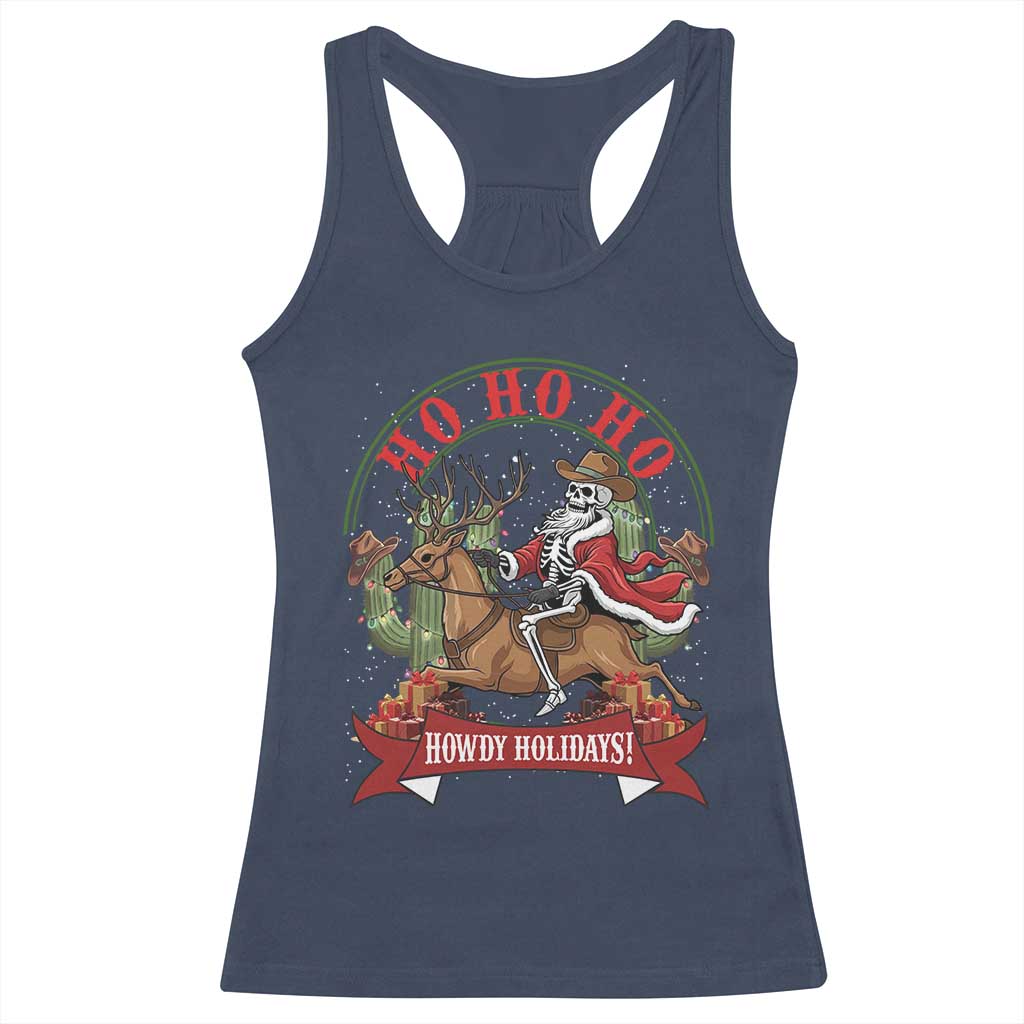 Funny Western Skeleton Cowboy Christmas Racerback Tank Top Howdy Holidays TS12 Navy Print Your Wear