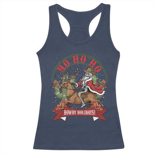 Funny Western Skeleton Cowboy Christmas Racerback Tank Top Howdy Holidays TS12 Navy Print Your Wear