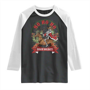 Funny Western Skeleton Cowboy Christmas Raglan Shirt Howdy Holidays TS12 Black White Print Your Wear