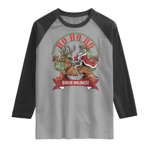 Funny Western Skeleton Cowboy Christmas Raglan Shirt Howdy Holidays TS12 Sport Gray Black Print Your Wear