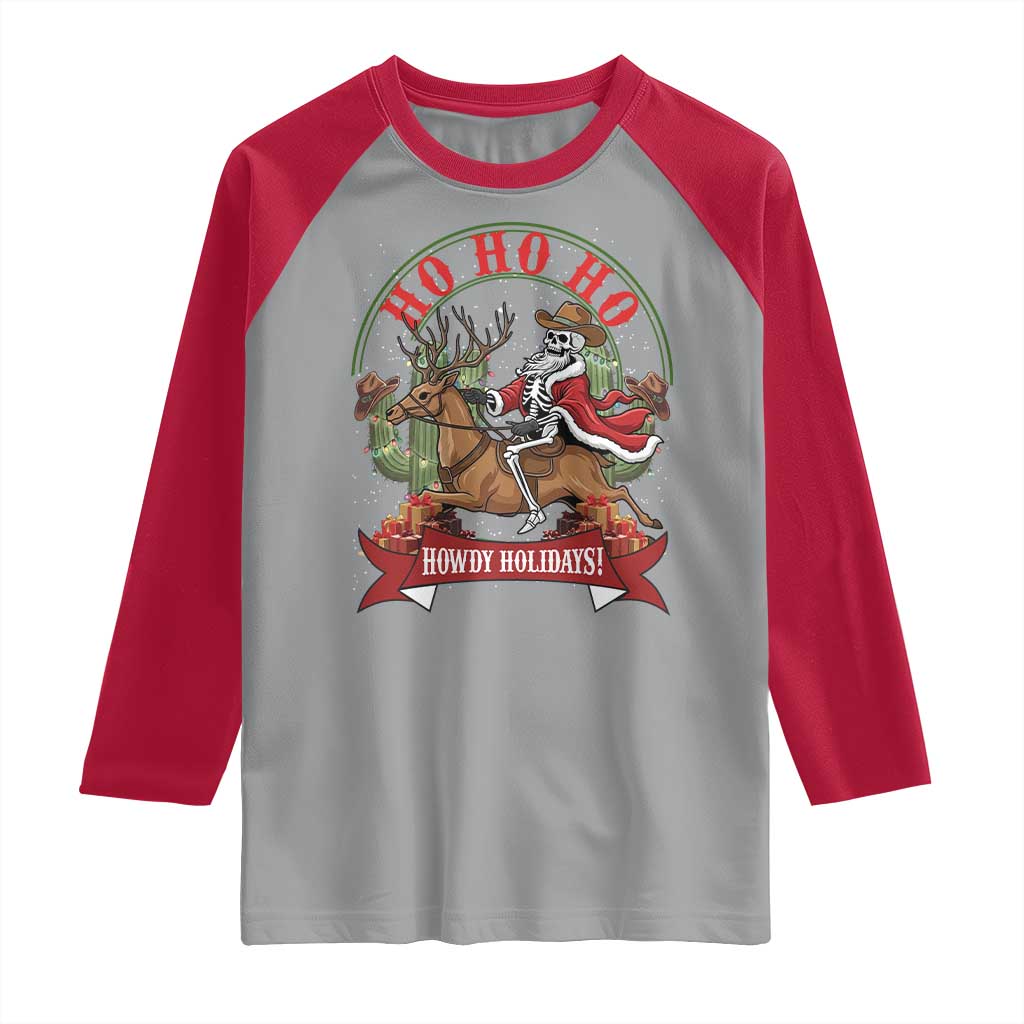 Funny Western Skeleton Cowboy Christmas Raglan Shirt Howdy Holidays TS12 Sport Gray Red Print Your Wear