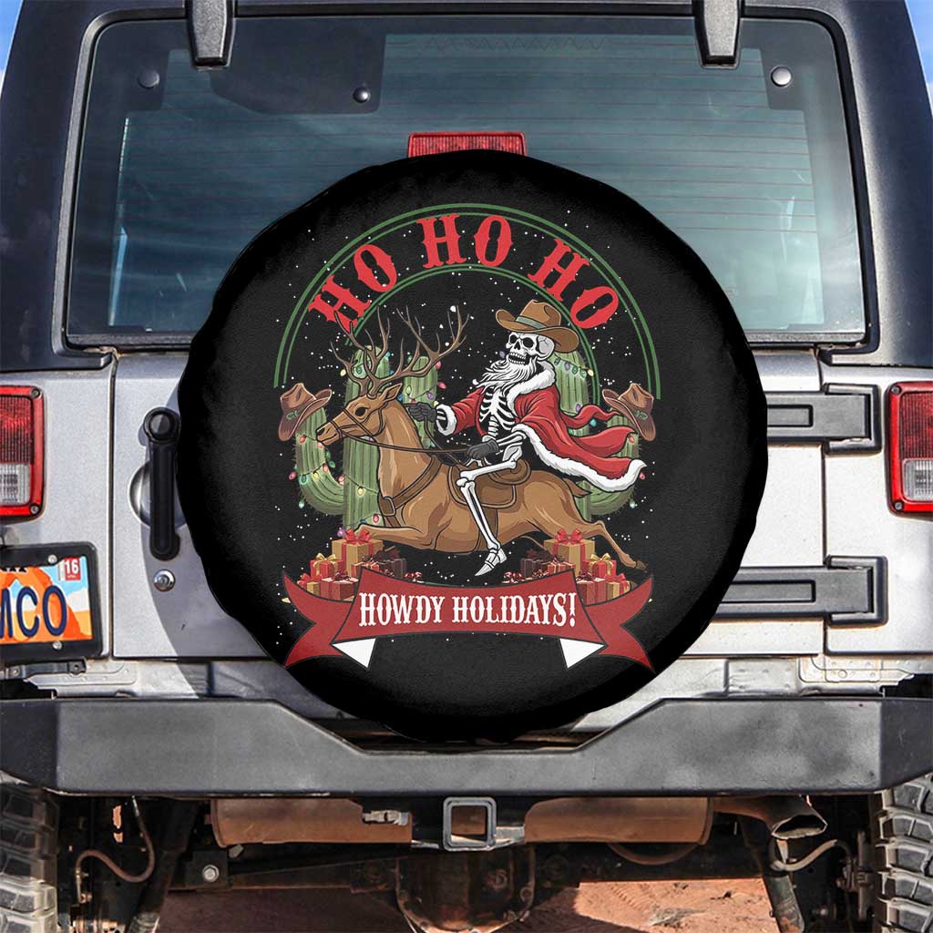 Funny Western Skeleton Cowboy Christmas Spare Tire Cover Howdy Holidays TS12 No hole Black Print Your Wear