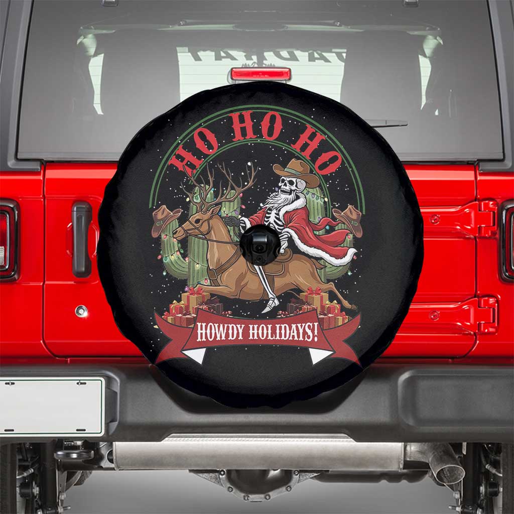 Funny Western Skeleton Cowboy Christmas Spare Tire Cover Howdy Holidays TS12 Black Print Your Wear