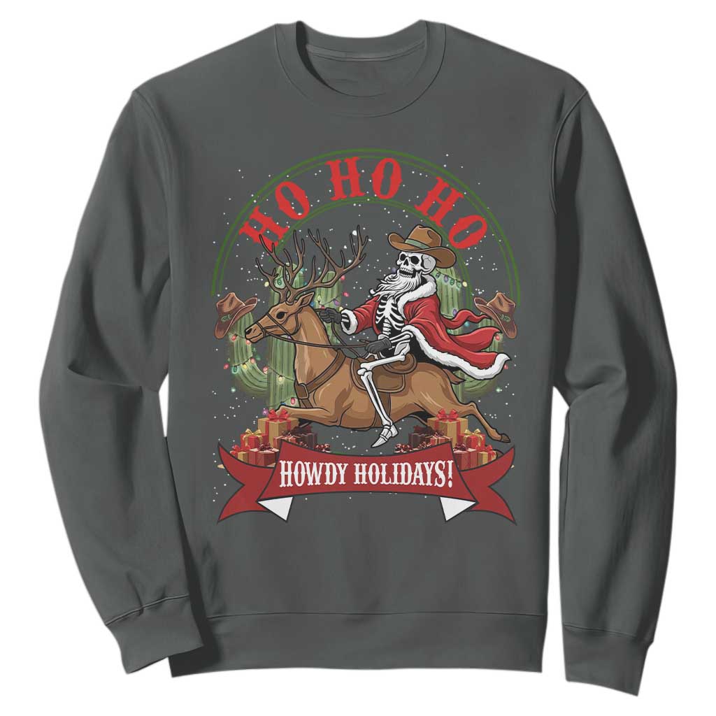 Funny Western Skeleton Cowboy Christmas Sweatshirt Howdy Holidays TS12 Dark Heather Print Your Wear