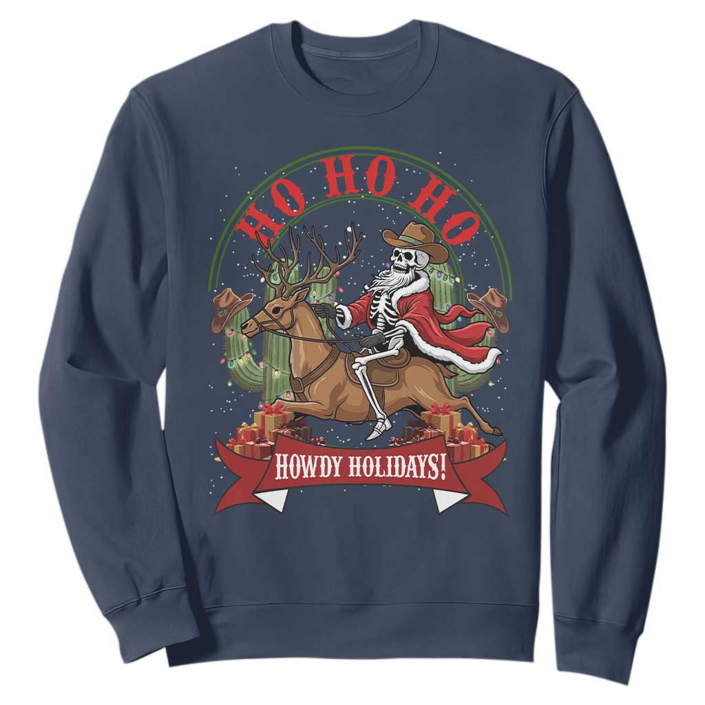 Funny Western Skeleton Cowboy Christmas Sweatshirt Howdy Holidays TS12 Navy Print Your Wear