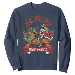 Funny Western Skeleton Cowboy Christmas Sweatshirt Howdy Holidays TS12 Navy Print Your Wear