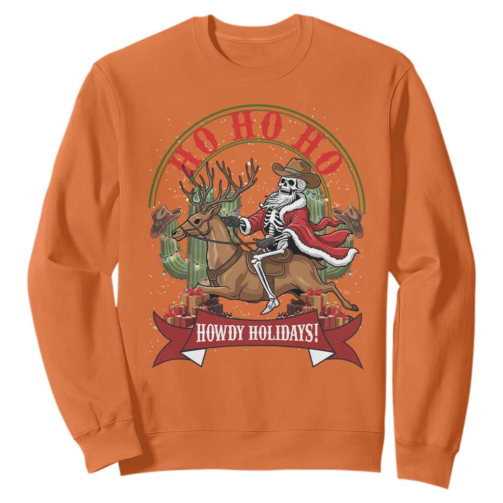 Funny Western Skeleton Cowboy Christmas Sweatshirt Howdy Holidays TS12 Orange Print Your Wear