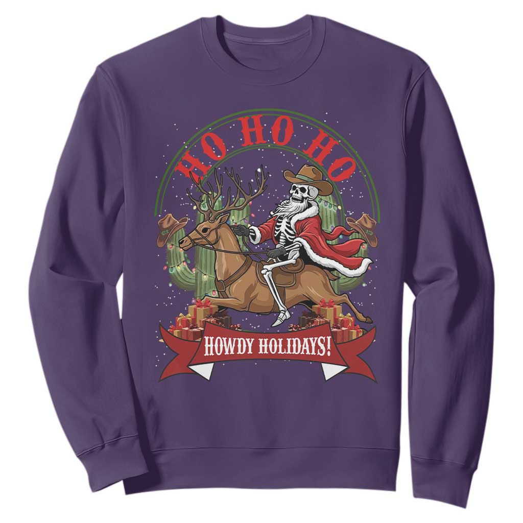 Funny Western Skeleton Cowboy Christmas Sweatshirt Howdy Holidays TS12 Purple Print Your Wear