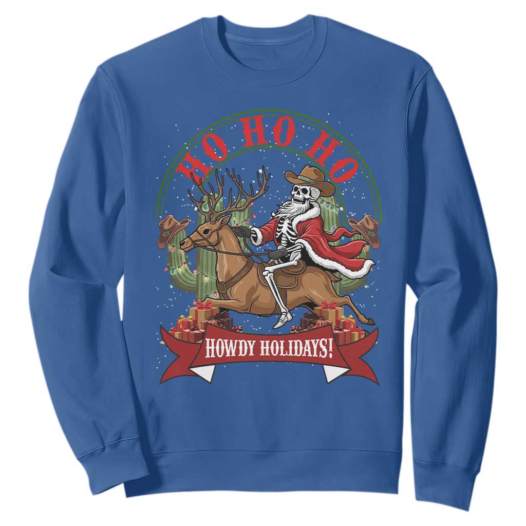 Funny Western Skeleton Cowboy Christmas Sweatshirt Howdy Holidays TS12 Royal Blue Print Your Wear