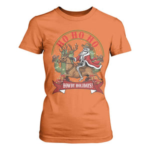 Funny Western Skeleton Cowboy Christmas T Shirt For Women Howdy Holidays TS12 Orange Print Your Wear