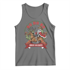Funny Western Skeleton Cowboy Christmas Tank Top Howdy Holidays TS12 Black Heather Print Your Wear