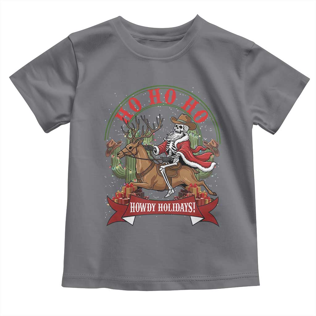 Funny Western Skeleton Cowboy Christmas Toddler T Shirt Howdy Holidays TS12 Charcoal Print Your Wear