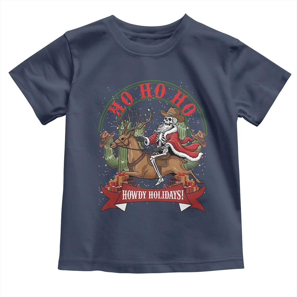 Funny Western Skeleton Cowboy Christmas Toddler T Shirt Howdy Holidays TS12 Navy Print Your Wear