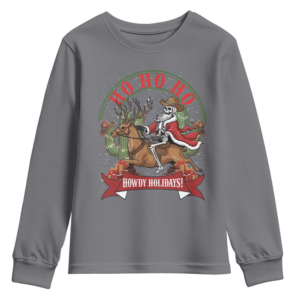 Funny Western Skeleton Cowboy Christmas Youth Sweatshirt Howdy Holidays TS12 Charcoal Print Your Wear