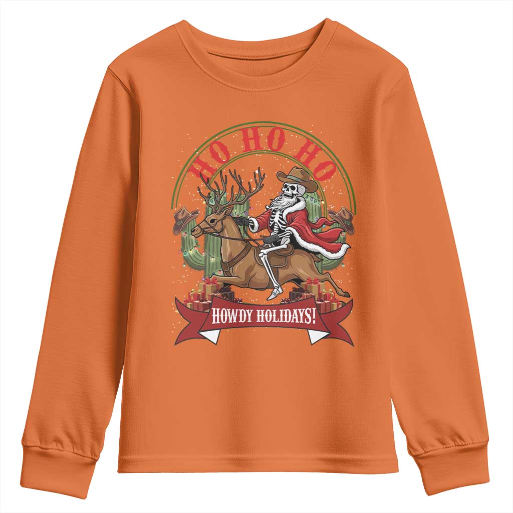 Funny Western Skeleton Cowboy Christmas Youth Sweatshirt Howdy Holidays TS12 Orange Print Your Wear