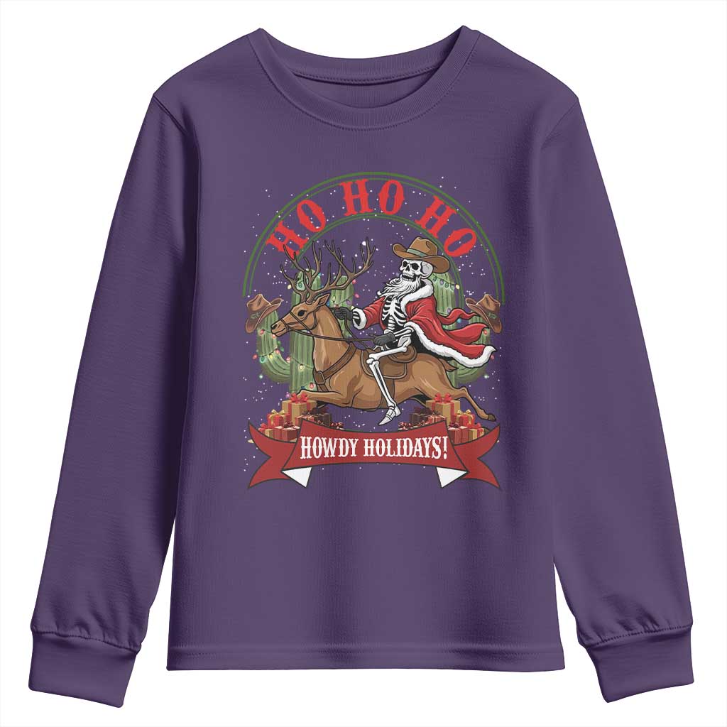 Funny Western Skeleton Cowboy Christmas Youth Sweatshirt Howdy Holidays TS12 Purple Print Your Wear