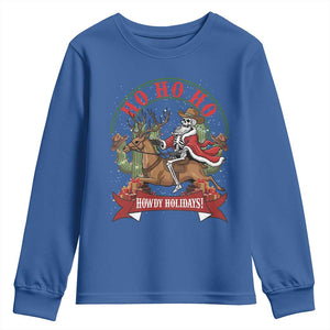 Funny Western Skeleton Cowboy Christmas Youth Sweatshirt Howdy Holidays TS12 Royal Blue Print Your Wear