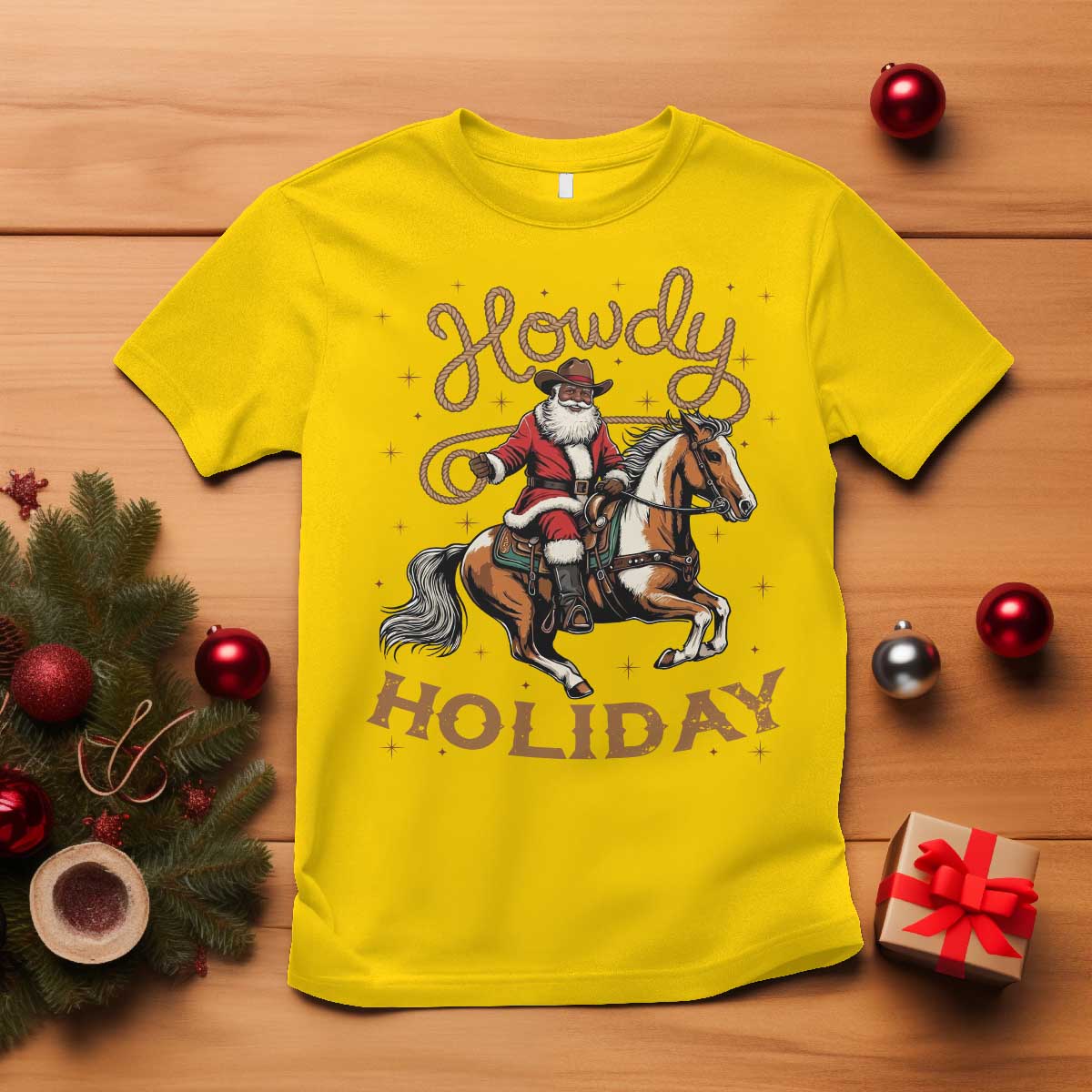 Black Santa Howdy Western Cowboy T Shirt Christmas Gift TS12 Daisy Print Your Wear