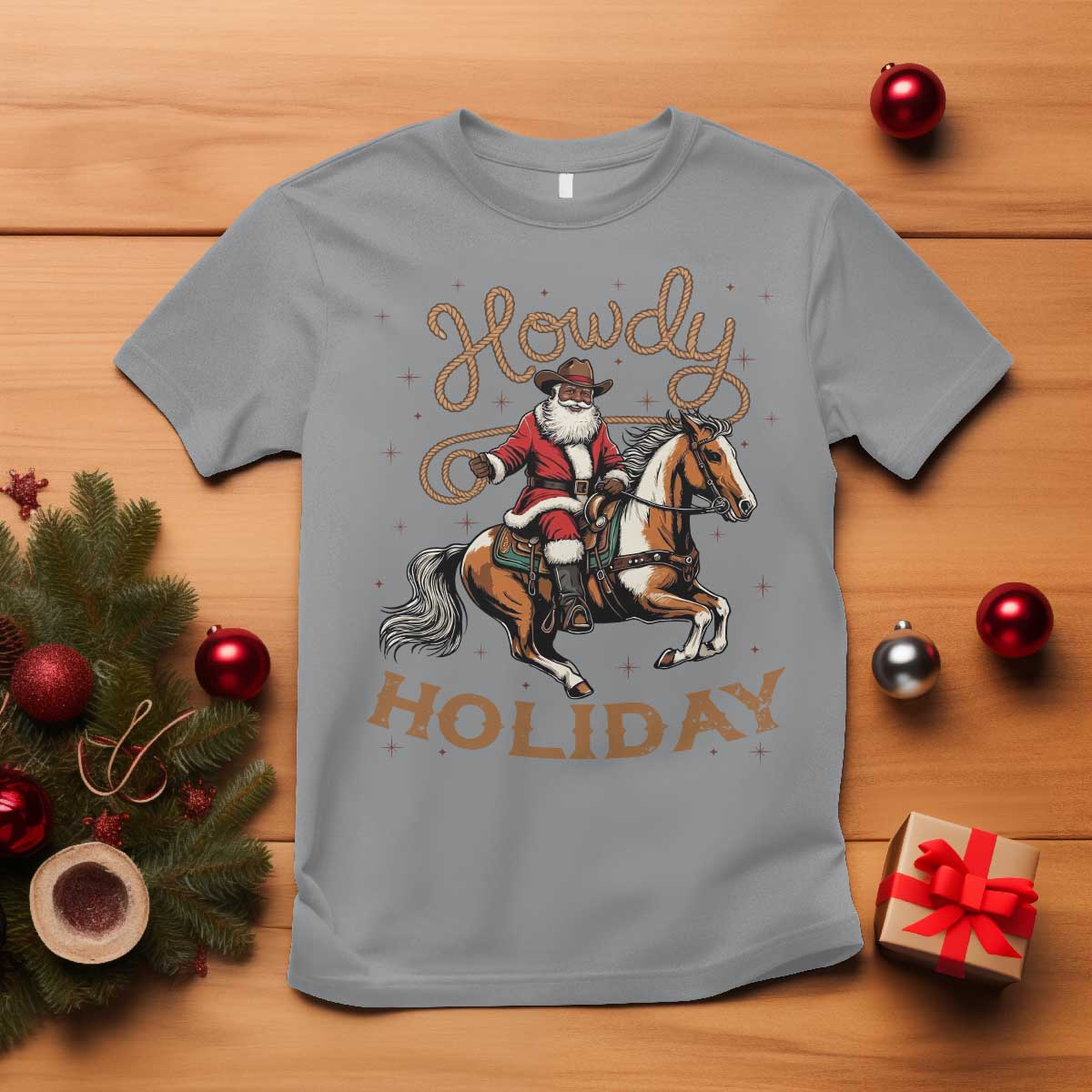 Black Santa Howdy Western Cowboy T Shirt Christmas Gift TS12 Sport Gray Print Your Wear