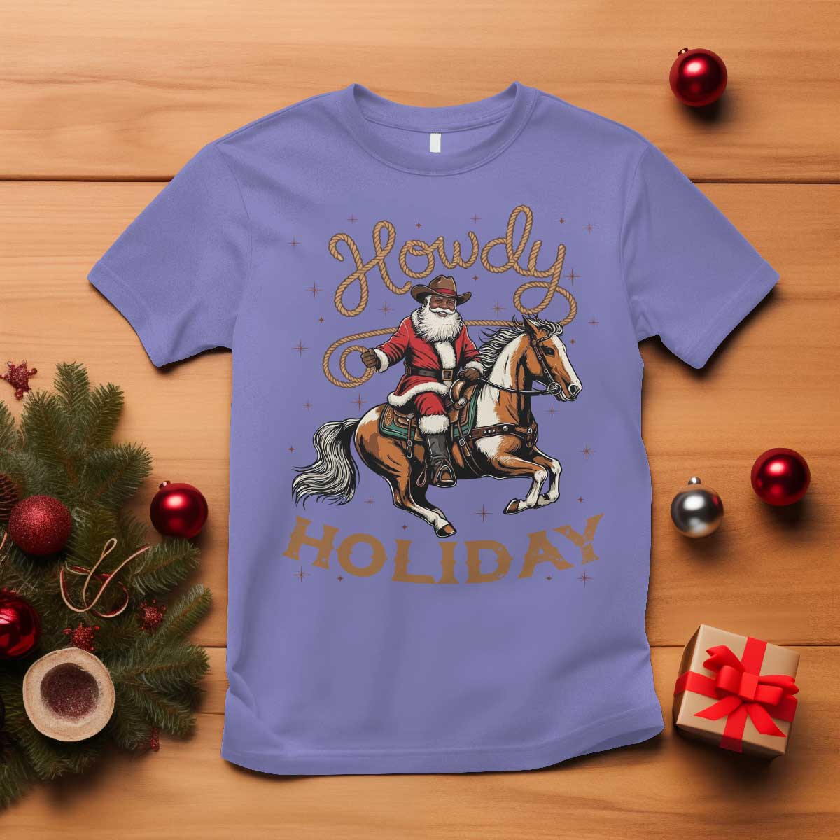 Black Santa Howdy Western Cowboy T Shirt Christmas Gift TS12 Violet Print Your Wear