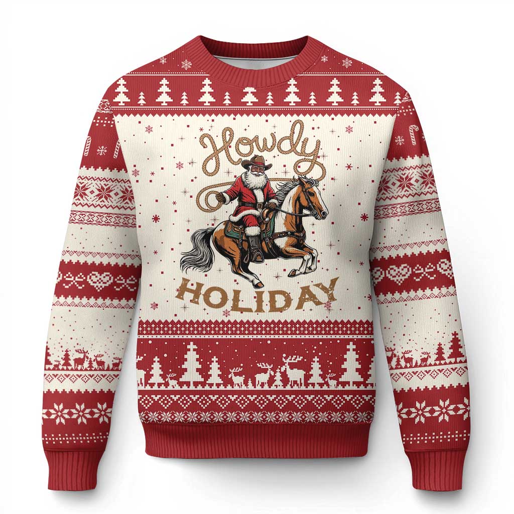 Black Santa Howdy Western Cowboy Ugly Christmas Sweater Xmas Gift TS12 Beige Red Print Your Wear