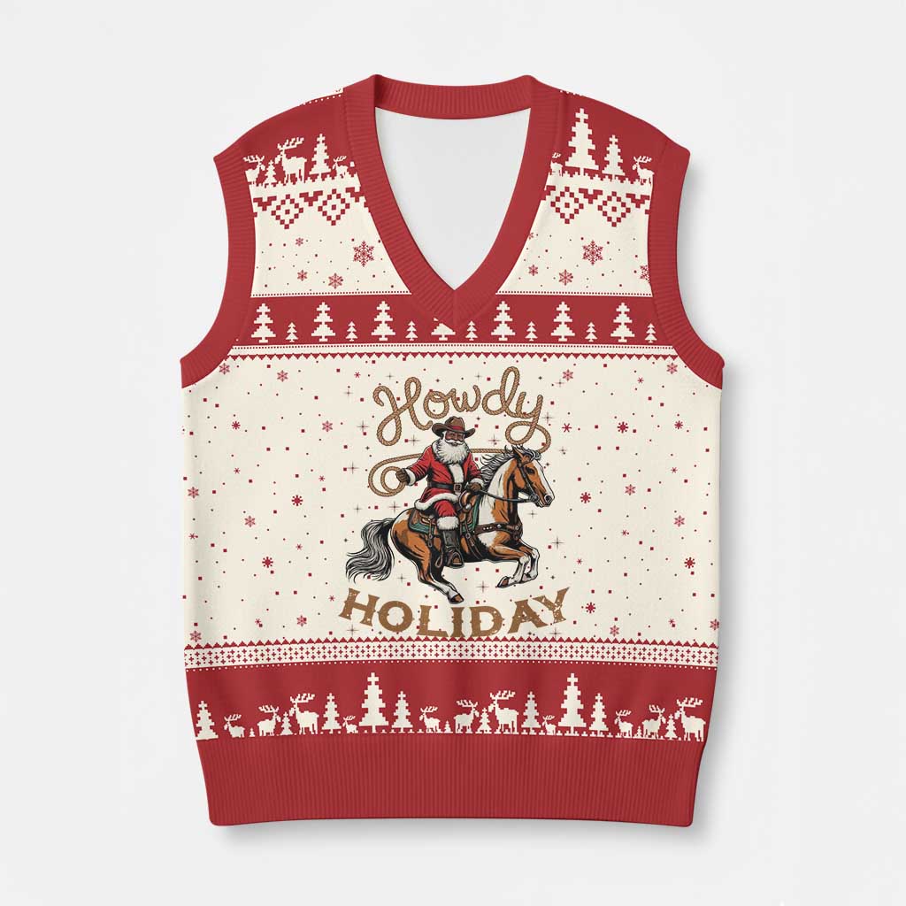 Black Santa Howdy Western Cowboy V-Neck Knit Sweater Vest Xmas Gift TS12 Beige Red Print Your Wear