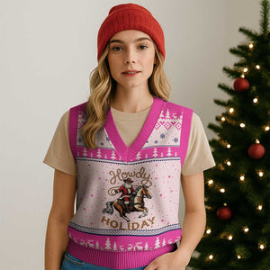 Black Santa Howdy Western Cowboy V-Neck Knit Sweater Vest Xmas Gift TS12 Hot Pink Print Your Wear