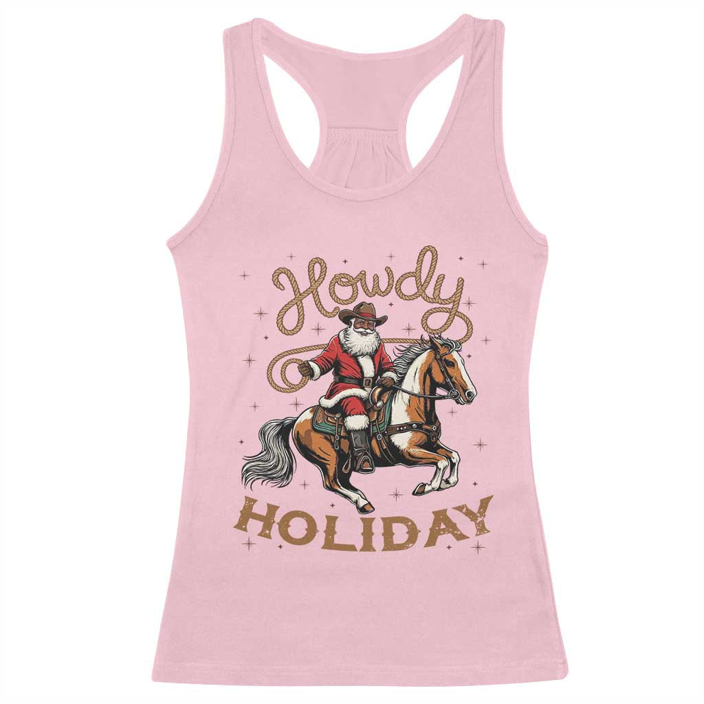 Black Santa Howdy Western Cowboy Racerback Tank Top Christmas Gift TS12 Light Pink Print Your Wear
