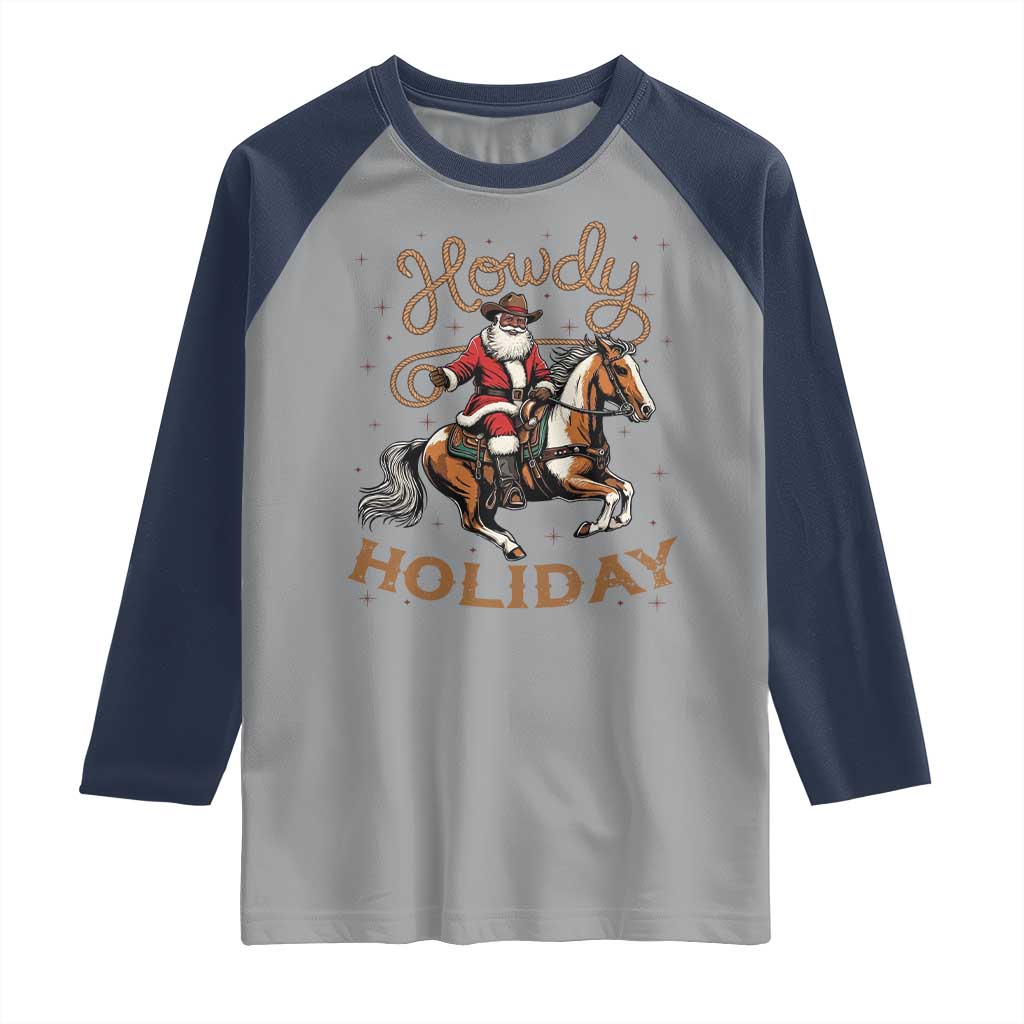 Black Santa Howdy Western Cowboy Raglan Shirt Christmas Gift TS12 Sport Gray Navy Print Your Wear