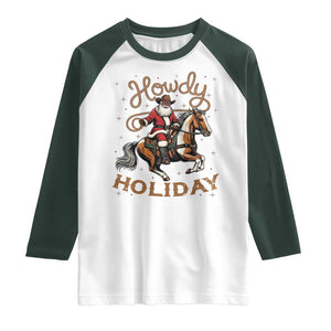 Black Santa Howdy Western Cowboy Raglan Shirt Christmas Gift TS12 White Dark Forest Green Print Your Wear