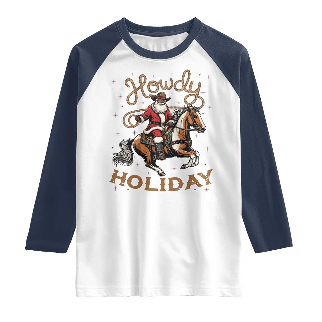 Black Santa Howdy Western Cowboy Raglan Shirt Christmas Gift TS12 White Navy Print Your Wear