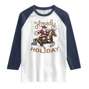 Black Santa Howdy Western Cowboy Raglan Shirt Christmas Gift TS12 White Navy Print Your Wear