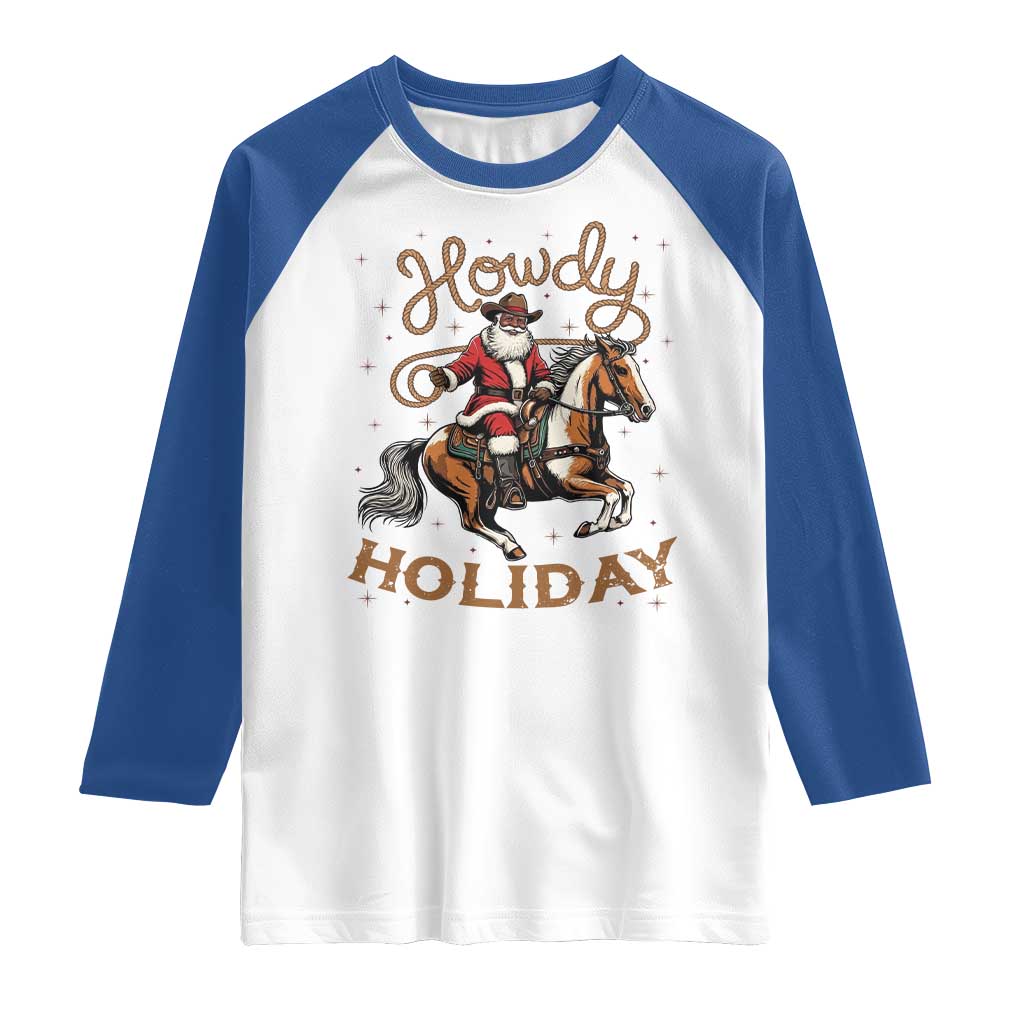 Black Santa Howdy Western Cowboy Raglan Shirt Christmas Gift TS12 White Royal Print Your Wear